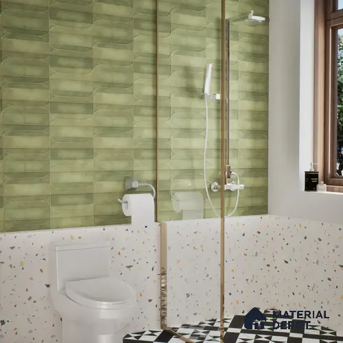 Faux Subway Wall Tile TL 05295 C Splendore Golden Arch Olive 2 ft x 1 ft Ceramic Matte Finish - 9 mm | Suitable for Bathroom, Balcony, Kitchen Walls & Backsplashes | Please Expect a Slight Variation of Pattern