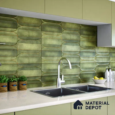 Faux Subway Wall Tile TL 05295 C Splendore Golden Arch Olive 2 ft x 1 ft Ceramic Matte Finish - 9 mm | Suitable for Bathroom, Balcony, Kitchen Walls & Backsplashes | Please Expect a Slight Variation of Pattern (Sample)