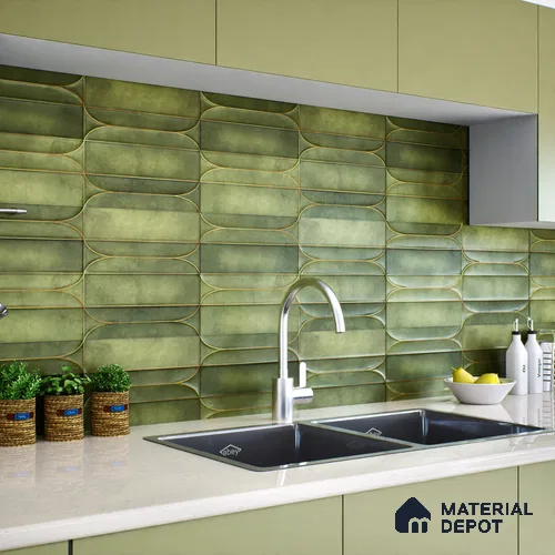 Faux Subway Wall Tile TL 05295 C Splendore Golden Arch Olive 2 ft x 1 ft Ceramic Matte Finish - 9 mm | Suitable for Bathroom, Balcony, Kitchen Walls & Backsplashes | Please Expect a Slight Variation of Pattern