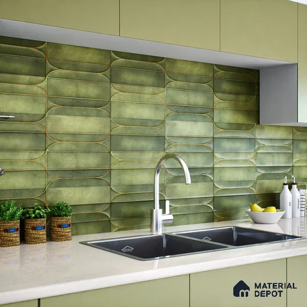 Faux Subway Wall Tile TL 05295 C Splendore Golden Arch Olive 2 ft x 1 ft Ceramic Matte Finish - 9 mm | Suitable for Bathroom, Balcony, Kitchen Walls & Backsplashes | Please Expect a Slight Variation of Pattern (Sample)