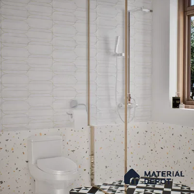 Faux Subway Wall Tile TL 05295 E Splendore Golden Arch Frost 2 ft x 1 ft Ceramic Matte Finish - 9 mm | Suitable for Bathroom, Balcony, Kitchen Walls & Backsplashes | Please Expect a Slight Variation of Pattern (Sample)