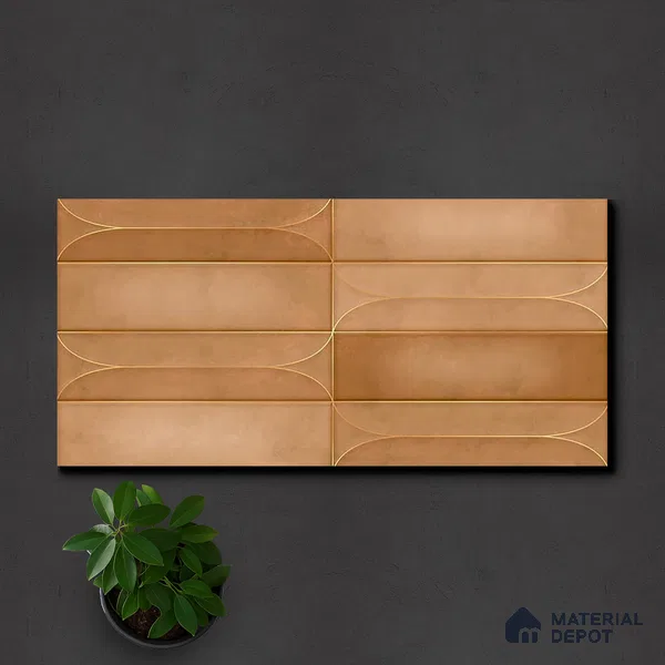 Faux Subway Wall Tile TL 05295 G Splendore Golden Arch Bruno 2 ft x 1 ft Ceramic Matte Finish - 9 mm | Suitable for Bathroom, Balcony, Kitchen Walls & Backsplashes | Please Expect a Slight Variation of Pattern (Sample)