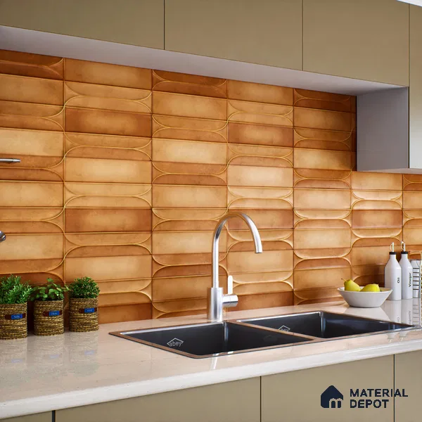 Faux Subway Wall Tile TL 05295 G Splendore Golden Arch Bruno 2 ft x 1 ft Ceramic Matte Finish - 9 mm | Suitable for Bathroom, Balcony, Kitchen Walls & Backsplashes | Please Expect a Slight Variation of Pattern (Sample)