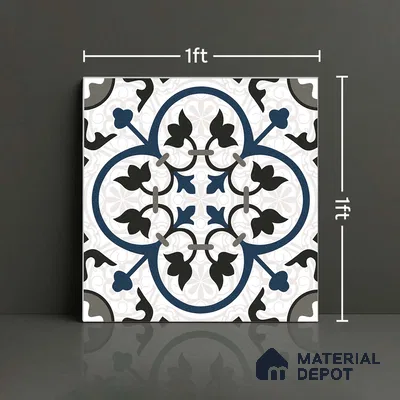 Moroccan Wall & Floor Tile TL 09164 | Matte Finish 1 ft x 1 ft Ceramic Tile - 10 mm | Suitable For Bathroom, Kitchen, Balcony | Please Expect a Slight Variation of Pattern