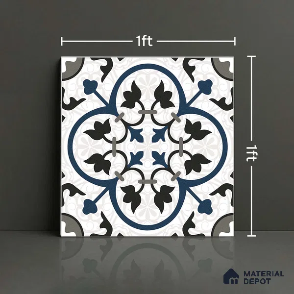 Moroccan Wall & Floor Tile TL 09164 | Matte Finish 1 ft x 1 ft Ceramic Tile - 10 mm | Suitable For Bathroom, Kitchen, Balcony | Please Expect a Slight Variation of Pattern