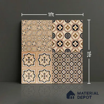Moroccan Look Wall & Floor Tile TL 09166 | Matte Finish 12 x 12 inch Ceramic Tile - 10 mm | Suitable For Kitchen, Bathroom, Bedroom & Office | Please Expect a Slight Variation of Pattern