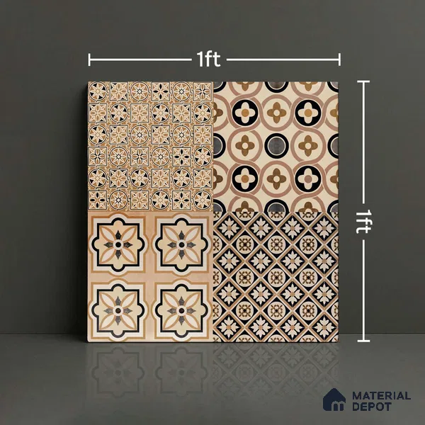 Moroccan Look Wall & Floor Tile TL 09166 | Matte Finish 12 x 12 inch Ceramic Tile - 10 mm | Suitable For Kitchen, Bathroom, Bedroom & Office | Please Expect a Slight Variation of Pattern