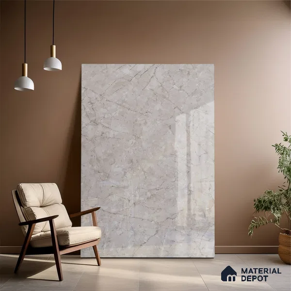 Budget Friendly Large Format Marble Floor & Wall Tile TL 01464 Foster Gray 6 ft x 4 ft Glossy Finish Vitrified Tile - 9 mm | Suitable For Living Room, Bedroom, Office | Adhesive and Spacers Must be Used During Installation