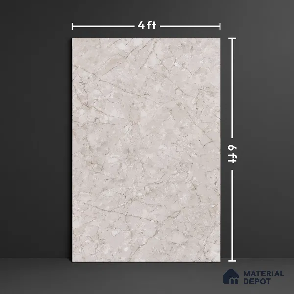 Budget Friendly Large Format Marble Floor & Wall Tile TL 01464 Foster Gray 6 ft x 4 ft Glossy Finish Vitrified Tile - 9 mm | Suitable For Living Room, Bedroom, Office | Adhesive and Spacers Must be Used During Installation
