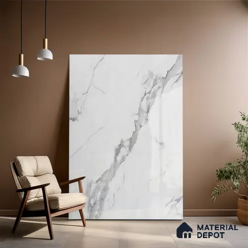 Budget Friendly Large Format Marble Floor & Wall Tile TL 01476 Amber Statuario 6 ft x 4 ft Glossy Finish Vitrified Tile - 9 mm | Suitable For Living Room, Bedroom, Office | Adhesive and Spacers Must be Used During Installation