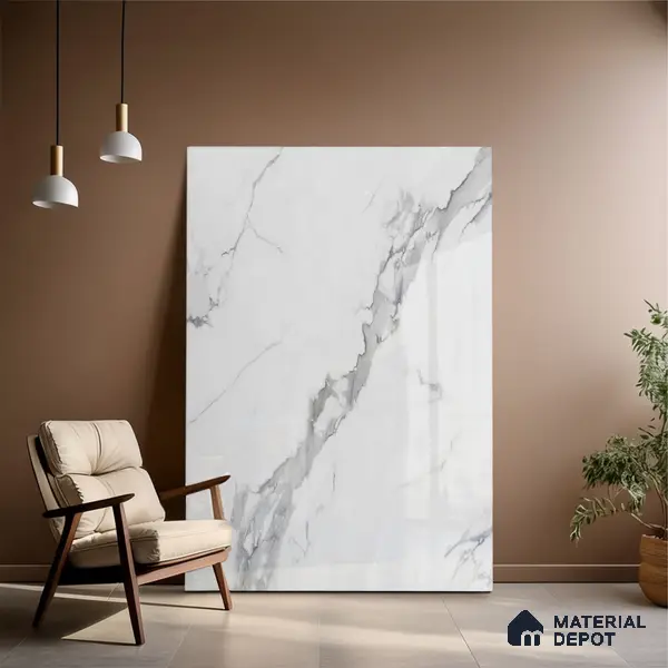 Budget Friendly Large Format Marble Floor & Wall Tile TL 01476 Amber Statuario 6 ft x 4 ft Glossy Finish Vitrified Tile - 9 mm | Suitable For Living Room, Bedroom, Office | Adhesive and Spacers Must be Used During Installation