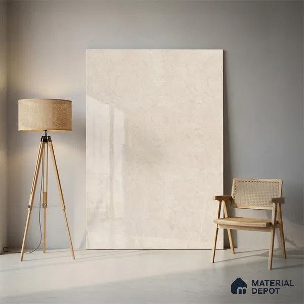 Large Format Marble Floor & Wall Tile TL 01469 Royal Crema Marfil 6 ft x 4 ft Glossy Finish Vitrified Tile - 9 mm | Suitable For Living Room, Bedroom, Office | Adhesive and Spacers Must be Used During Installation