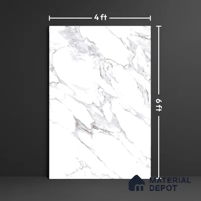 Large Format Marble Floor & Wall Tile TL 01465 Lerox White 6 ft x 4 ft Glossy Finish Vitrified Tile - 9 mm | Suitable For Living Room, Bedroom, Office | Adhesive and Spacers Must be Used During Installation