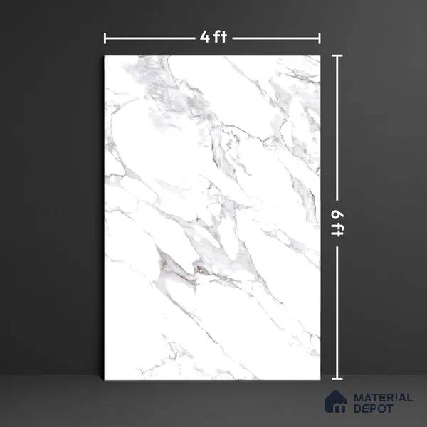 Large Format Marble Floor & Wall Tile TL 01465 Lerox White 6 ft x 4 ft Glossy Finish Vitrified Tile - 9 mm | Suitable For Living Room, Bedroom, Office | Adhesive and Spacers Must be Used During Installation