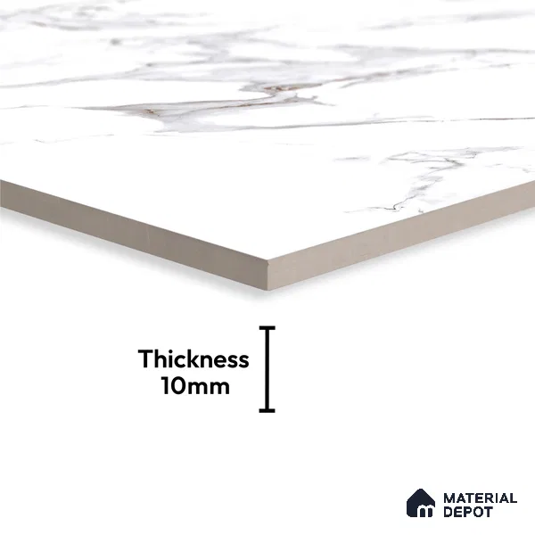 Large Format Marble Floor & Wall Tile TL 01465 Lerox White 6 ft x 4 ft Glossy Finish Vitrified Tile - 9 mm | Suitable For Living Room, Bedroom, Office | Adhesive and Spacers Must be Used During Installation