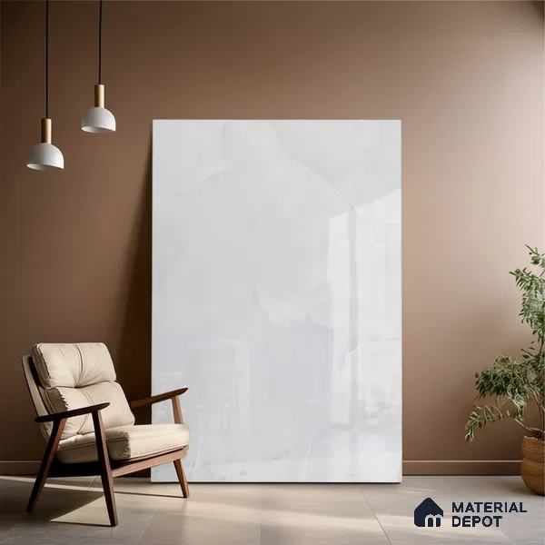 Large Format Marble Floor & Wall Tile TL 01468 Praga Onix White 6 ft x 4 ft Glossy Finish Vitrified Tile - 9 mm | Suitable For Living Room, Bedroom, Office | Adhesive and Spacers Must be Used During Installation