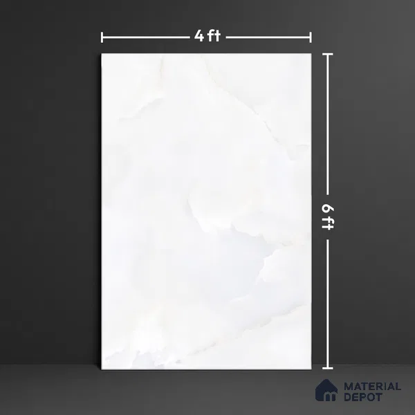 Large Format Marble Floor & Wall Tile TL 01468 Praga Onix White 6 ft x 4 ft Glossy Finish Vitrified Tile - 9 mm | Suitable For Living Room, Bedroom, Office | Adhesive and Spacers Must be Used During Installation
