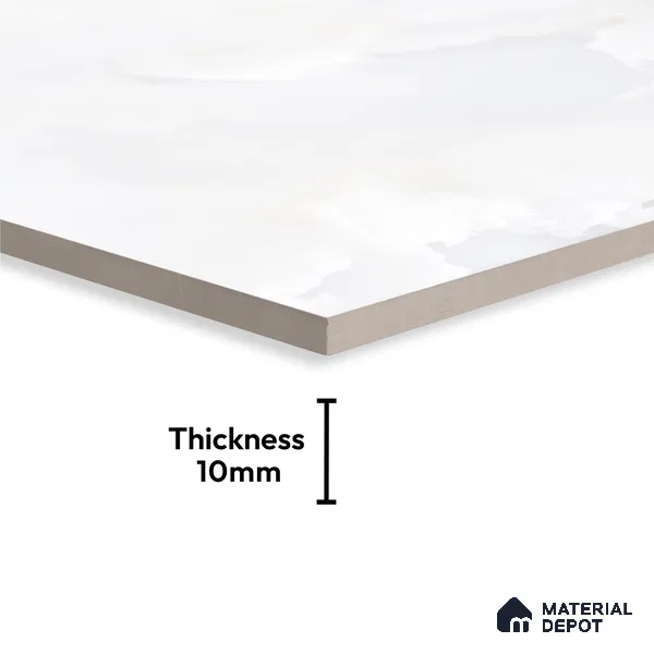 Large Format Marble Floor & Wall Tile TL 01468 Praga Onix White 6 ft x 4 ft Glossy Finish Vitrified Tile - 9 mm | Suitable For Living Room, Bedroom, Office | Adhesive and Spacers Must be Used During Installation