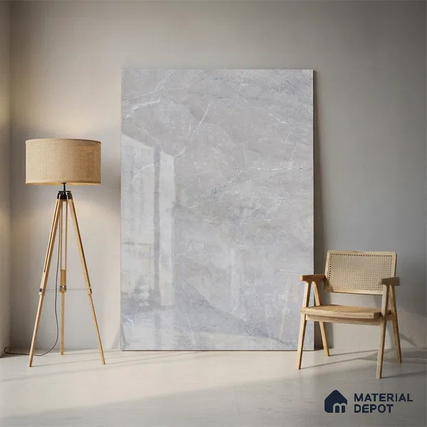 Budget Friendly Large Format Marble Floor & Wall Tile TL 01462 Ash Ford Bianco 6 ft x 4 ft Glossy Finish Vitrified Tile - 9 mm | Suitable For Living Room, Bedroom, Office | Adhesive and Spacers Must be Used During Installation