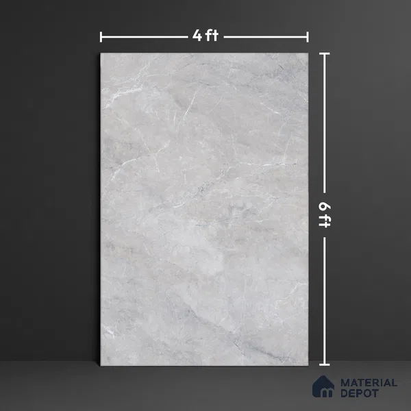 Budget Friendly Large Format Marble Floor & Wall Tile TL 01462 Ash Ford Bianco 6 ft x 4 ft Glossy Finish Vitrified Tile - 9 mm | Suitable For Living Room, Bedroom, Office | Adhesive and Spacers Must be Used During Installation