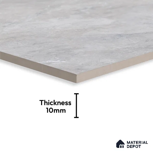 Budget Friendly Large Format Marble Floor & Wall Tile TL 01462 Ash Ford Bianco 6 ft x 4 ft Glossy Finish Vitrified Tile - 9 mm | Suitable For Living Room, Bedroom, Office | Adhesive and Spacers Must be Used During Installation