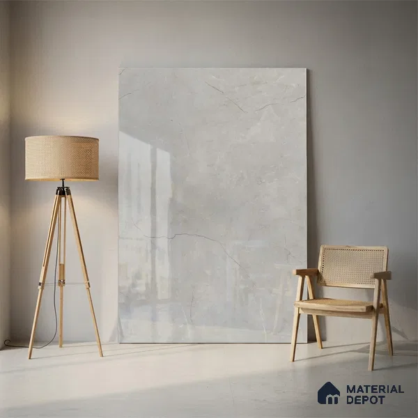 Large Format Marble Floor & Wall Tile TL 01478 Montana Steel 6 ft x 4 ft Glossy Finish Vitrified Tile - 9 mm | Suitable For Living Room, Bedroom, Office | Adhesive and Spacers Must be Used During Installation