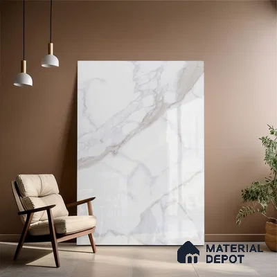 Large Format Marble Floor & Wall Tile TL 01471 A Statuario Violla 6 ft x 4 ft Glossy Finish Vitrified Tile - 9 mm | Suitable For Living Room, Bedroom, Office | Adhesive and Spacers Must be Used During Installation