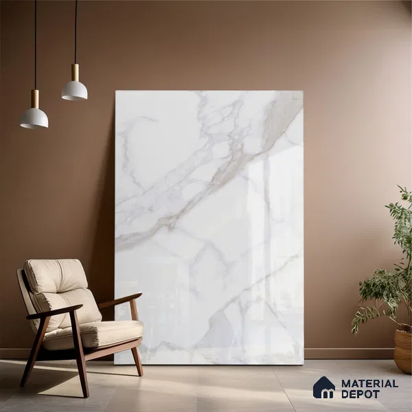 Large Format Marble Floor & Wall Tile TL 01471 A Statuario Violla 6 ft x 4 ft Glossy Finish Vitrified Tile - 9 mm | Suitable For Living Room, Bedroom, Office | Adhesive and Spacers Must be Used During Installation