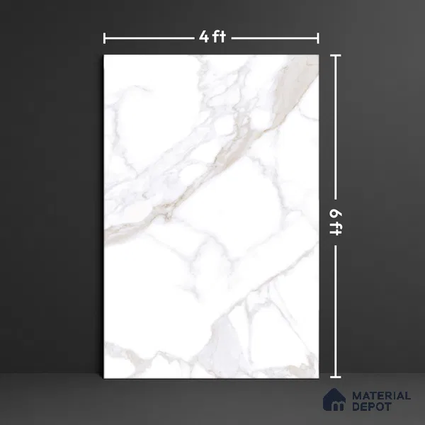 Large Format Marble Floor & Wall Tile TL 01471 A Statuario Violla 6 ft x 4 ft Glossy Finish Vitrified Tile - 9 mm | Suitable For Living Room, Bedroom, Office | Adhesive and Spacers Must be Used During Installation