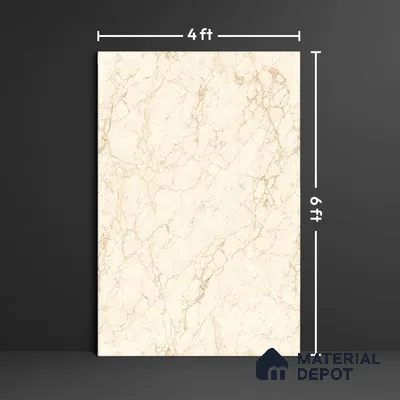 Large Format Marble Floor & Wall Tile TL 01480 A Tulip Crema 6 ft x 4 ft Glossy Finish Vitrified Tile - 9 mm | Suitable For Living Room, Bedroom, Office | Adhesive and Spacers Must be Used During Installation