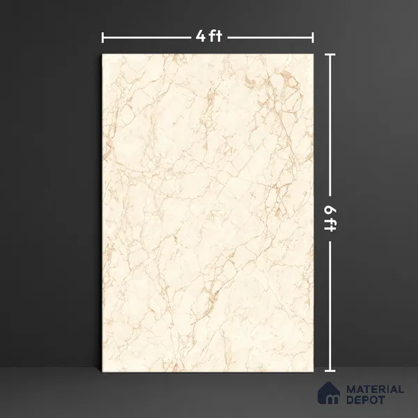 Large Format Marble Floor & Wall Tile TL 01480 A Tulip Crema 6 ft x 4 ft Glossy Finish Vitrified Tile - 9 mm | Suitable For Living Room, Bedroom, Office | Adhesive and Spacers Must be Used During Installation
