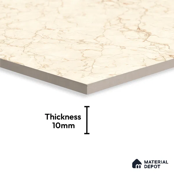 Large Format Marble Floor & Wall Tile TL 01480 A Tulip Crema 6 ft x 4 ft Glossy Finish Vitrified Tile - 9 mm | Suitable For Living Room, Bedroom, Office | Adhesive and Spacers Must be Used During Installation
