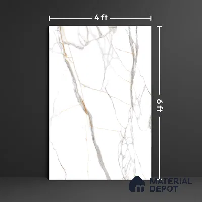 Large Format Marble Floor & Wall Tile TL 01470 Soul White 6 ft x 4 ft Glossy Finish Vitrified Tile - 9 mm | Suitable For Living Room, Bedroom, Office | Adhesive and Spacers Must be Used During Installation