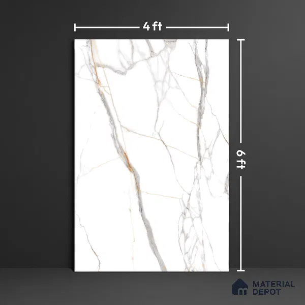 Large Format Marble Floor & Wall Tile TL 01470 Soul White 6 ft x 4 ft Glossy Finish Vitrified Tile - 9 mm | Suitable For Living Room, Bedroom, Office | Adhesive and Spacers Must be Used During Installation
