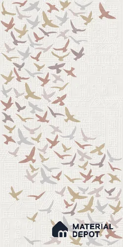 Handmade Third Fired Tile TL 13000 Skyward Flock 1200x600 mm Debossed Matte Punched Bird Design Vitrified Full Body Scandinavian Series Tile - 10 mm | Custom Design Available | Shown Image is in Full Frame of Size 8 ft x 4 ft