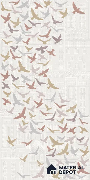Handmade Third Fired Tile TL 13000 Skyward Flock 1200x600 mm Debossed Matte Punched Bird Design Vitrified Full Body Scandinavian Series Tile - 10 mm | Custom Design Available | Shown Image is in Full Frame of Size 8 ft x 4 ft