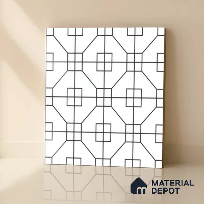 Moroccan Floor & Wall Tile TL 07649 Monochrome Geo Frame 1 ft x 1 ft Matte Finish Vitrified Tile - 9 mm | Suitable For Bathroom, Kitchen, Entryway | Please Expect a Slight Variation of Pattern