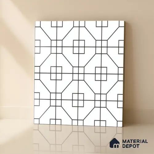 Moroccan Floor & Wall Tile TL 07649 Geo Frame 1 ft x 1 ft Matte Finish Vitrified Tile - 9 mm | Suitable For Bathroom, Kitchen, Living Area | Please Expect a Slight Variation of Pattern