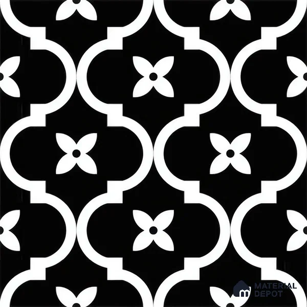 Moroccan Floor & Wall Tile TL 07637 Noir Quatrefoil 1 ft x 1 ft Matte Finish Vitrified Tile - 9 mm | Suitable For Bathroom, Kitchen, Living Area | Please Expect a Slight Variation of Pattern (Sample)