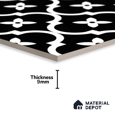 Moroccan Floor & Wall Tile TL 07637 Noir Quatrefoil 1 ft x 1 ft Matte Finish Vitrified Tile - 9 mm | Suitable For Bathroom, Kitchen, Living Area | Please Expect a Slight Variation of Pattern (Sample)
