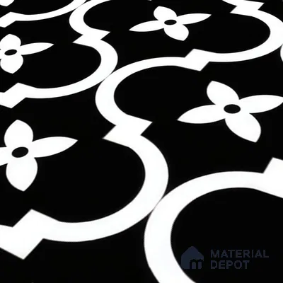 Moroccan Floor & Wall Tile TL 07637 Noir Quatrefoil 1 ft x 1 ft Matte Finish Vitrified Tile - 9 mm | Suitable For Bathroom, Kitchen, Living Area | Please Expect a Slight Variation of Pattern (Sample)