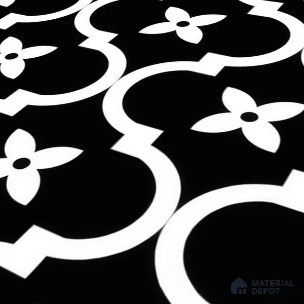Moroccan Floor & Wall Tile TL 07637 Noir Quatrefoil 1 ft x 1 ft Matte Finish Vitrified Tile - 9 mm | Suitable For Bathroom, Kitchen, Living Area | Please Expect a Slight Variation of Pattern (Sample)