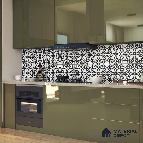 Moroccan Floor & Wall Tile TL 07635 Monochrome Floral Medley 1 ft x 1 ft Matte Finish Vitrified Tile - 9 mm | Suitable For Bathroom, Kitchen, Entryway | Please Expect a Slight Variation of Pattern