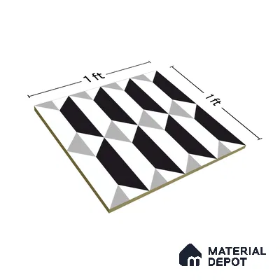 Moroccan Floor & Wall Tile TL 07630 Prism Noir 1 ft x 1 ft Matte Finish Vitrified Tile - 9 mm | Suitable For Bathroom, Kitchen, Living Area | Please Expect a Slight Variation of Pattern (Sample)