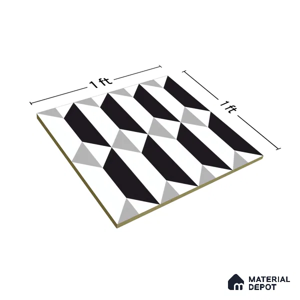 Moroccan Floor & Wall Tile TL 07630 Prism Noir 1 ft x 1 ft Matte Finish Vitrified Tile - 9 mm | Suitable For Bathroom, Kitchen, Living Area | Please Expect a Slight Variation of Pattern (Sample)