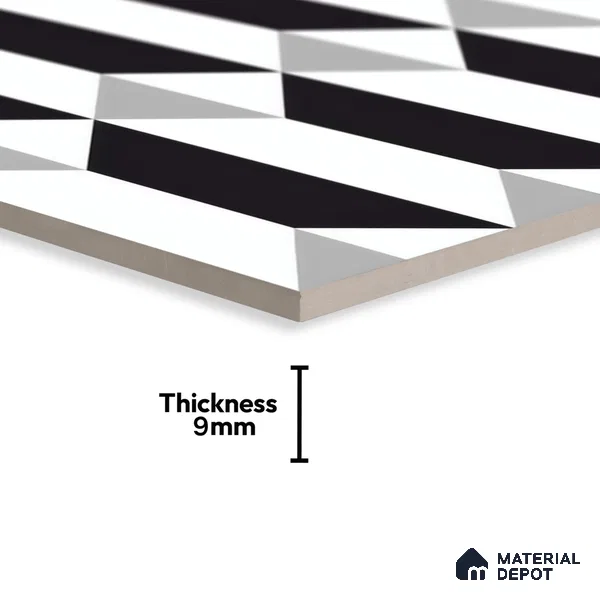 Moroccan Floor & Wall Tile TL 07630 Prism Noir 1 ft x 1 ft Matte Finish Vitrified Tile - 9 mm | Suitable For Bathroom, Kitchen, Living Area | Please Expect a Slight Variation of Pattern (Sample)