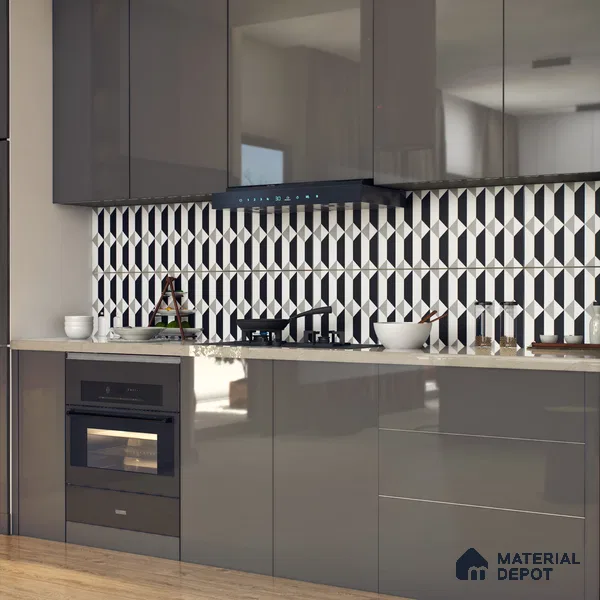 Moroccan Floor & Wall Tile TL 07630 Prism Noir 1 ft x 1 ft Matte Finish Vitrified Tile - 9 mm | Suitable For Bathroom, Kitchen, Living Area | Please Expect a Slight Variation of Pattern (Sample)
