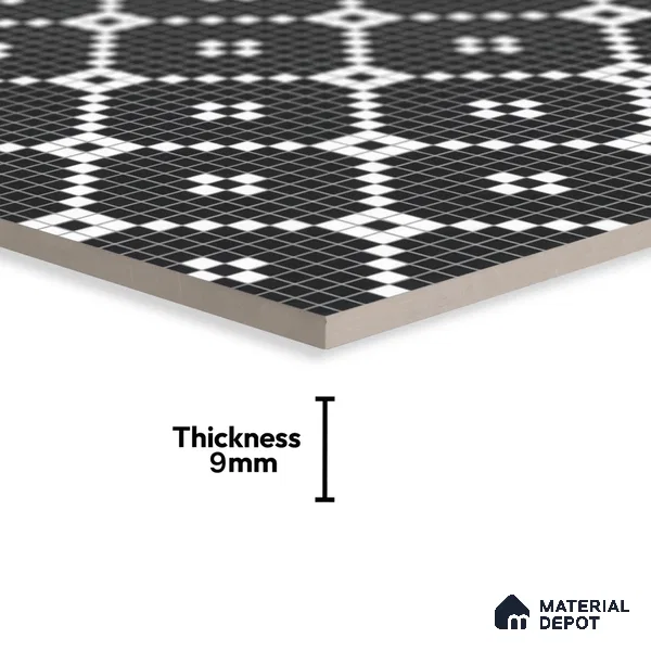 Moroccan Floor & Wall Tile TL 07639 Retro Grid 1 ft x 1 ft Matte Finish Vitrified Tile - 9 mm | Suitable For Bathroom, Kitchen, Living Area | Please Expect a Slight Variation of Pattern