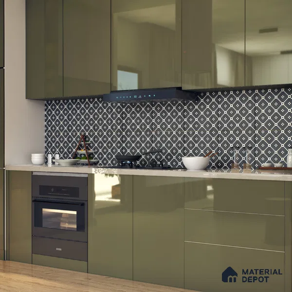 Moroccan Floor & Wall Tile TL 07639 Retro Grid 1 ft x 1 ft Matte Finish Vitrified Tile - 9 mm | Suitable For Bathroom, Kitchen, Living Area | Please Expect a Slight Variation of Pattern
