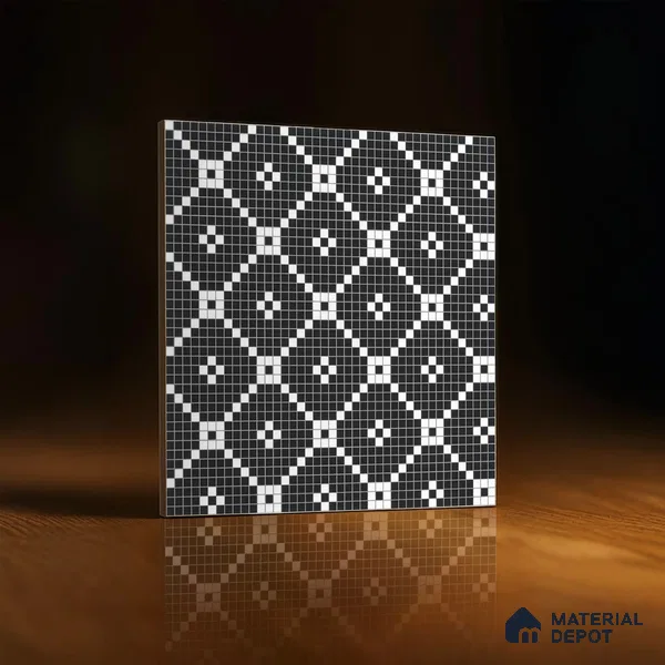 Moroccan Floor & Wall Tile TL 07639 Retro Grid 1 ft x 1 ft Matte Finish Vitrified Tile - 9 mm | Suitable For Bathroom, Kitchen, Living Area | Please Expect a Slight Variation of Pattern